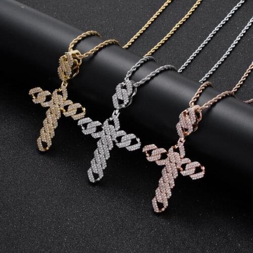 Men Hip hop iced out bling rhombus Cross pendant necklaces AAA Zircon High quality Hiphop necklace Charm jewelry Drop shipping