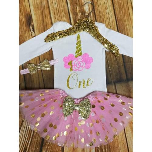 Customize name glitter 1st unicorn first birthday bodysuit onepiece Tutu Dress romper Outfit Set baby shower party favors