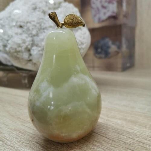 Natural Afghanistan jasper Carved fruit crystal pear Shaped jade stone home decoration