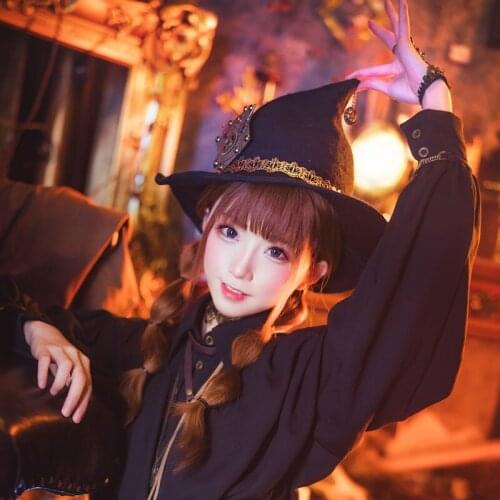 New!Handmade Punk style Halloween party witch wizard hat Lolita witch hat curved brim woolen hat