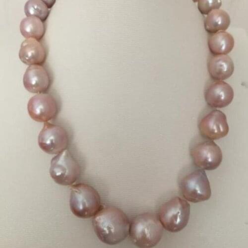Huge 14-15mm south sea baroque lavender pearl necklace 18inch 925silver