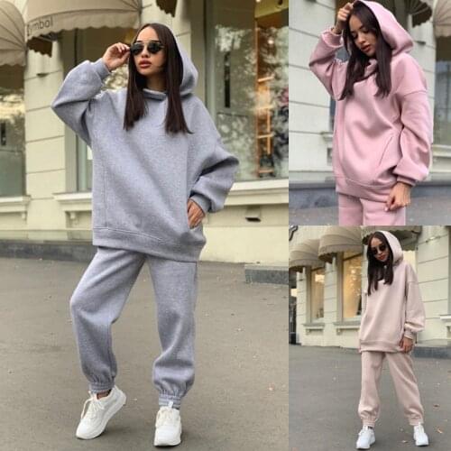 Autumn winter new suit thickened plus velvet pullover hooded y2k womens suit sports two-piece tracksuit trousers jogging femme