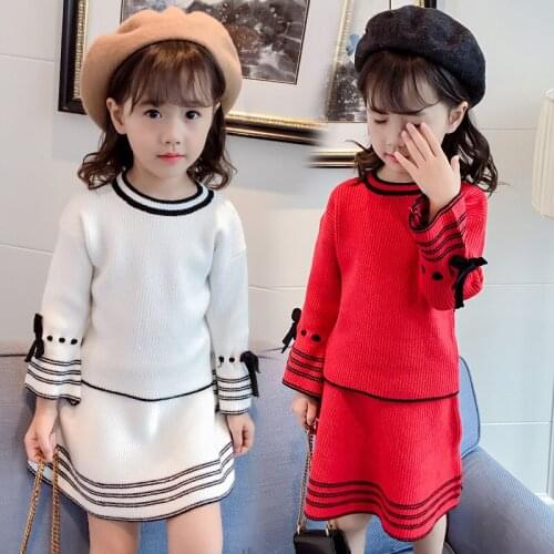 2018 Children Girls Autumn Winter Knitted Clothing Set Sweater+skirts,girl kids sweaters fashion suits
