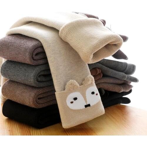 Autumn Winter New Casual Baby Girls Clothes Cartoon Velvet Thicken Warm Long Pants Outwear Toddler Leggings For 0-4yrs