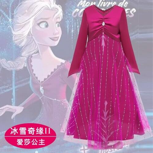 Disney Europe and America Dress Red Frozen II Aisha Dress Girls Casual Cos Dress