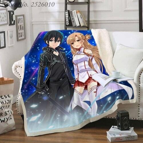 Throw blanket Sword Art Online 3D Velvet Plush Blanket Bedspread For Kids Girls Sherpa Blanket Couch Quilt Cover Travel 01