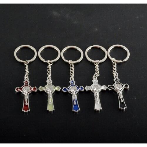 Colorful Enamel Jesus Cross Key Chain Religious Jewelry For Men Women Gifts