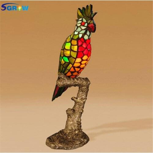 SGROW Hand-made Glass Parrot Lampshade Desk Lights for Bedroom Living Room Art Deco Table Lamp Indoor Lighting Fixtures Lampara