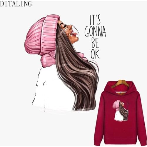 Girl Wearing A Mask Patch Iron-On Transfer For Clothing ItS Gonna Be Ok Appliques DIY Eco-Friendly Thermal Transfer Vinyl Patch