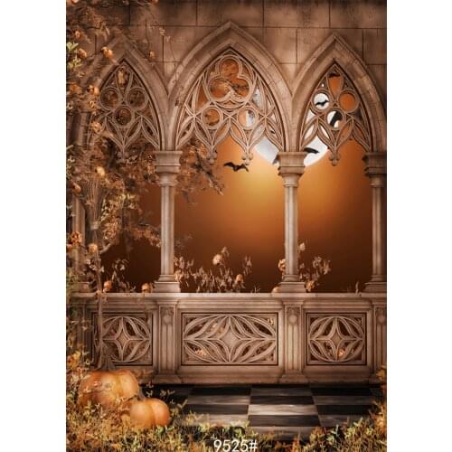 Fabric Cloth Custom Halloween Photography Backdrops Prop Palace Moon Pumpkin Vinyl Backgrounds Photo Studio for Children Party