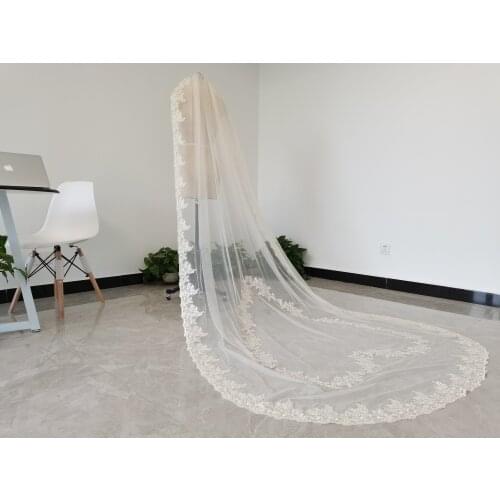 Heart shaped lace wedding veil champagne/white/ivory one layer cathedral wedding veil lace bridal veil