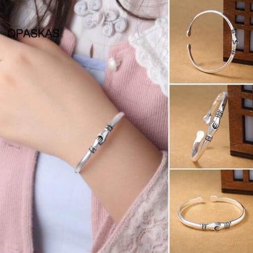 2021 Friends Forever Bangle Sterling Silver Vintage Hand by Hand Bracelet Open Hand Chain for Couple Friends PT