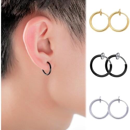 Retractable Earrings No Need Piercing Men Women Classic Hip-hop Style Hoop Earrings H9