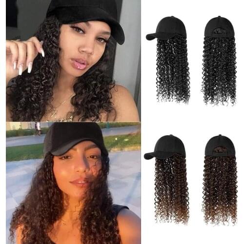 XBwig Afro Baseball Cap Wig Synthetic Kinky Curly Wig for Women Curly Hair 2 Tone African Long Brazilian Wig for Black Women