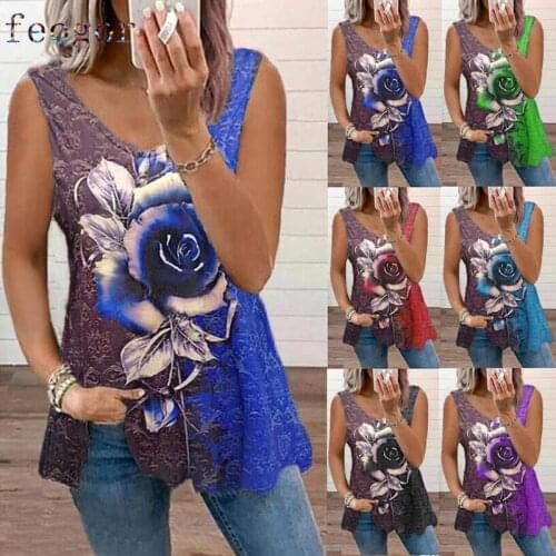 FEOGOR Sweatshirt Oversized T-shirt 2021 summer new casual womens clothing V-neck rose flower printing casual T-shirt top vest