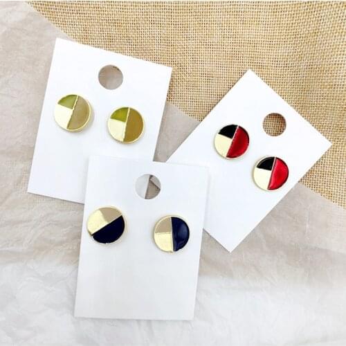 Korean Cute Enamel Alloy Geometric Round Stud Earrings For Women Jewelry Mixed Color Pendientes Female Small Earrings 2019