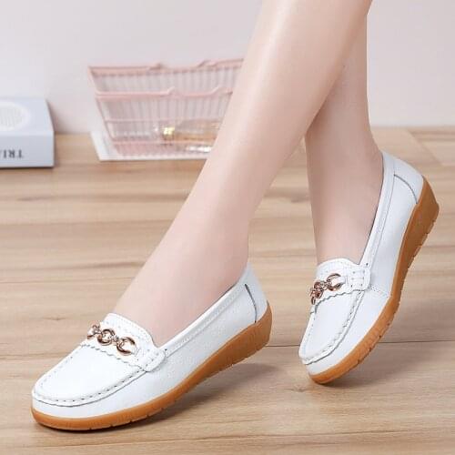 Women Tennis Shoes Genuine Leather Breathable Soft Woman Sports Slip On Female Footwear Outdoor Jogging Walking Sneakers Flats