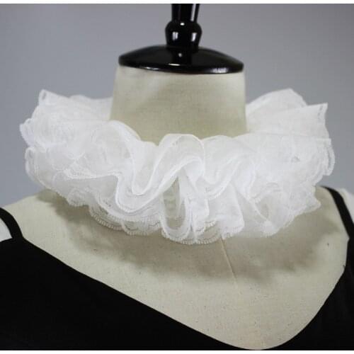 Women Retro Layered Ruffled Lace Fake Collar Renaissance Neck Ruff Tulle Choker XX9D
