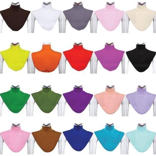 Womens Muslim Modal Fake False Collar Islamic Hijab Extensions Turtleneck High Neck Cover Warmer Bright Solid Color Half Top