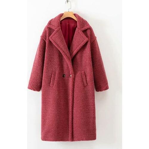 2021 autumn winter new fashion retro plush velvet texture long coat double-breasted loose temperament woolen woolen coat women