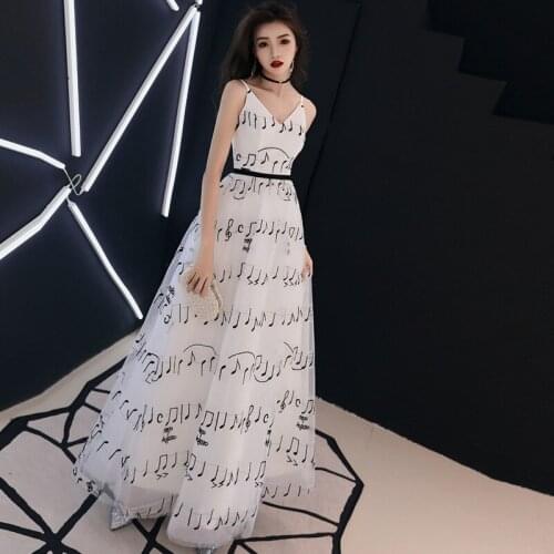 2019 New Celebrity Evening Gown Long Sling V - neck Temperament Dress Party Little Dress Dress Lady Party White