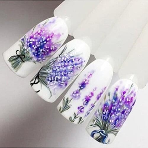 12.8cm*5.4cm 1 sheet Lavender Flower Water Decals Purple Blooming Flower Nail Transfer Decals Nail Art Water Seal Water Slide