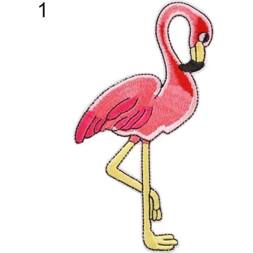 1PC DIY Pink Flamingo Tropical Birds Sew Ironed On Badge Embroidery Applique Patch Stripe On Clothes Cute DIY Applique Badge