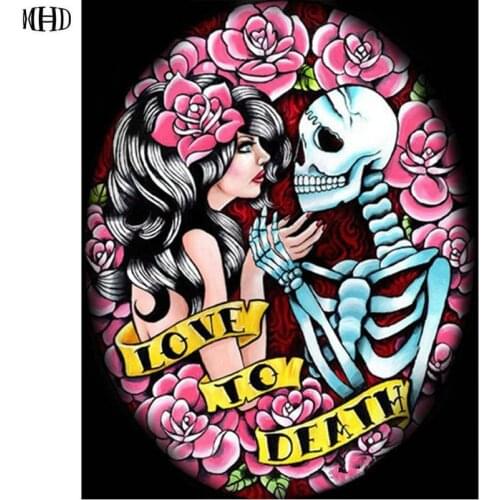 3D DIY Diamond Painting Cross Stitch Beauty and the skull 5D Diamond Embroidery Resin Mosaic Needlework Decoration