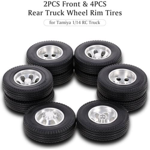 6PCS RC Tires for Tamiya 1/14 RC Tractor Truck Aluminum Alloy Front & Rear Truck Wheel Rim Tires RC Prts Accessories