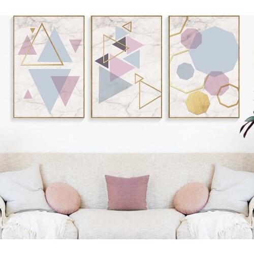 Abstract Geometry Marble Canvas Paintings Triangle Circle Hexagon Poster And Print Nordic Style Wall Art For Living Room Picture