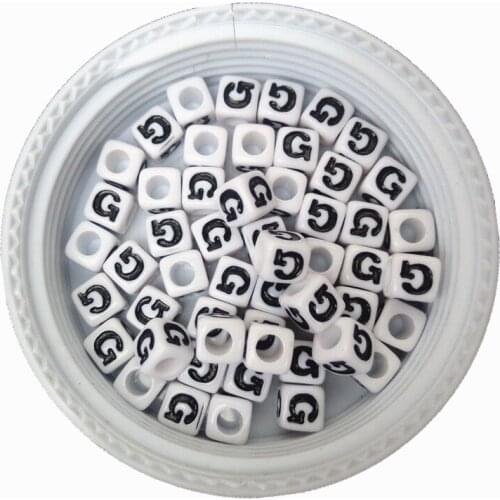 Free Shipping 1800PCS/Lot 7*7MM Black Printing Single Letter G Acrylic Alphabet Beads Square Cube Letters Name Bracelet Beads