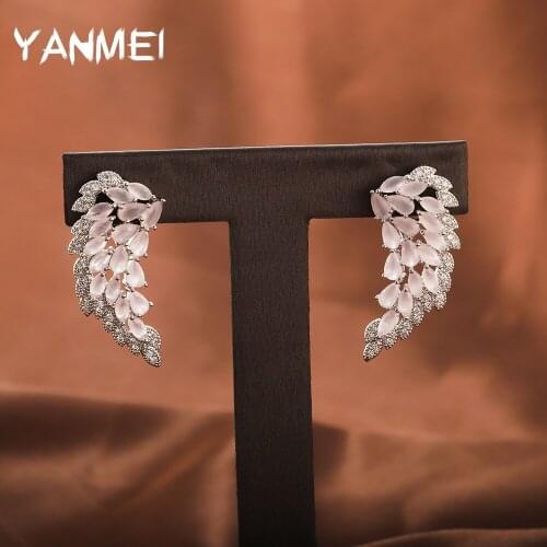 Wings Shiny Earrings Angel Feather Zircon Jewelry for Women Crystal Pink Fashion Trend Water Drop Classic Jewelry