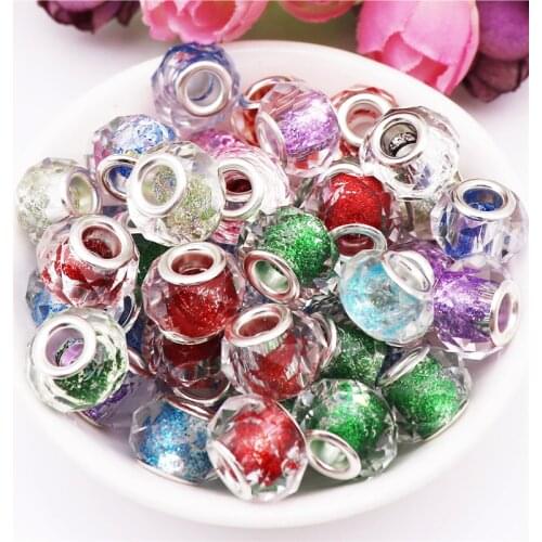 10Pcs New Glitter Power Cut Faceted Glass European Beads Large Hole Fit Pandora Bracelet Bangle Chain Necklace Women Hair Beads