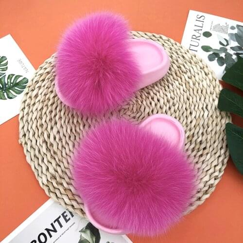 Summer Kids Slippers With Fox Fur For Home Fluffy Slippers For Kids Flip Flops Flat Cute Sandals 2021 Baby Jelly Sandals