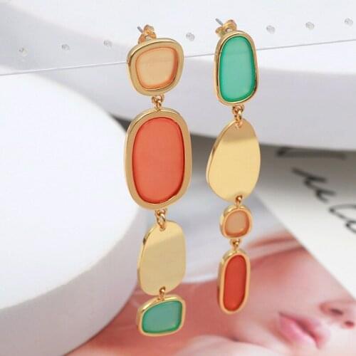 Personality geometric irregular color resin long earrings