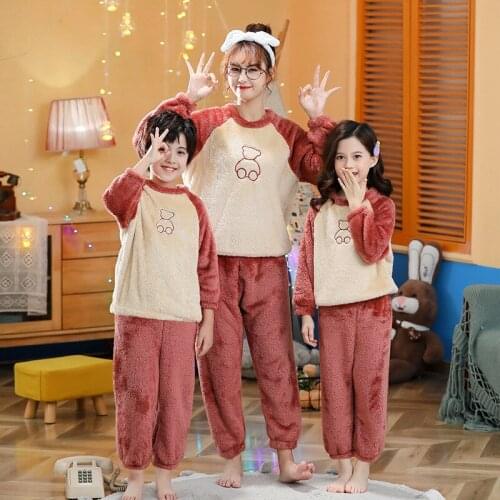 Flannel Pajama Sets for Mother Daughter Sleepwear Baby Boys Girls Cartoon Homewear Teens Patchwork Family Matching Outfits Warm