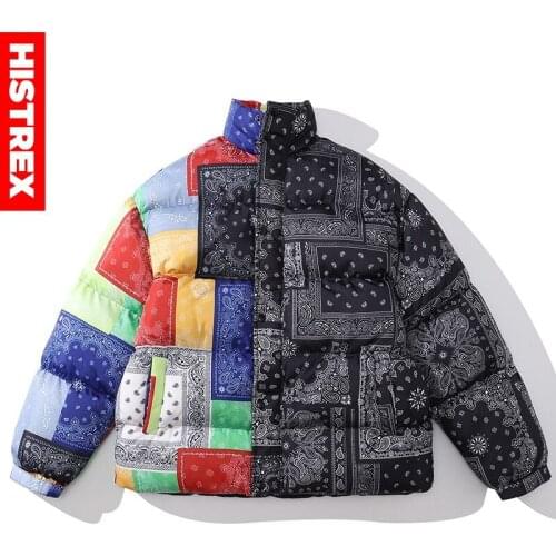 HISTREX Cashew Flowers Printing Mens Down Jackets Casual High Quality Clothing Hip Hop Brand Winter 2021 Down Jacket Men 84T84