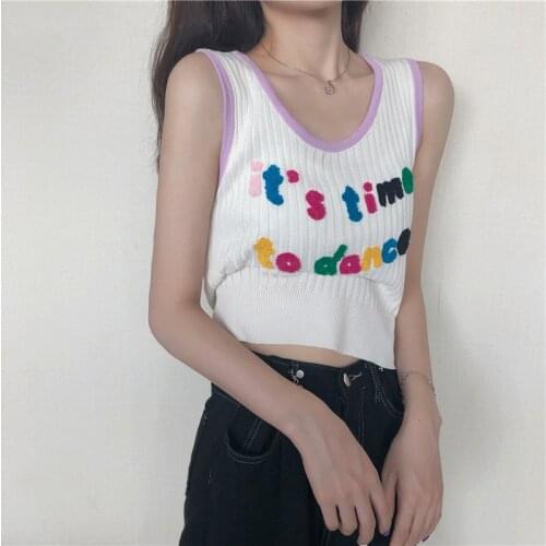 Cottagecore Tank Tops Summer Women Sweet Embroidery Short Knitted Sleeveless Tops 2021 INS Korean Fashion Same Tees All Match