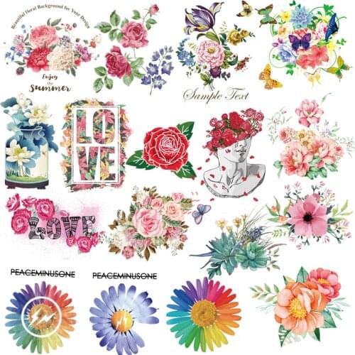 Fashion Flower Patches Applique Women Clothes Iron On Transfer Patches For Clothing Heat Transfers Vinyl Cartoon Patch Stripes