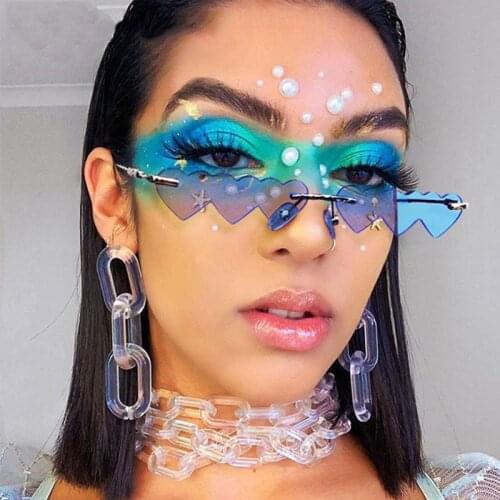 Fashion Sunglasses For Women Wave Heart Shape Eyewear Rimless Decorative Sun Glasses oculos feminino Coated Glasses