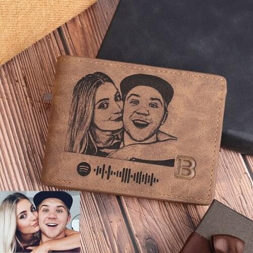 Engraving Music Song Wallet Custom Scannable Spotify Men Wallet Unique Design Gifts For Musicians Double Fold PU leather Purse