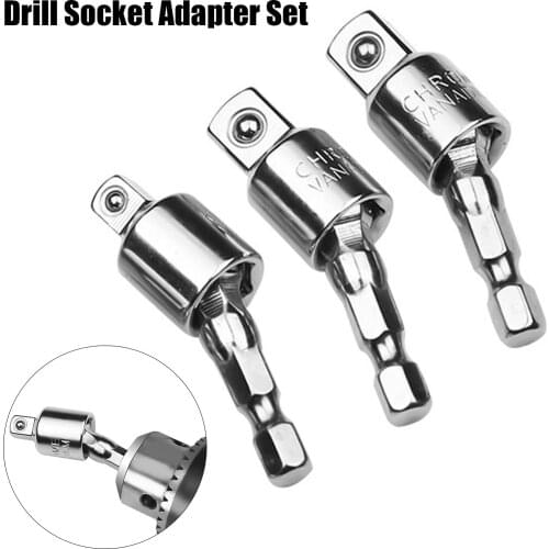 Rotatable 1/4" 3/8" 1/2" Drill Socket Adapter Extension Accessory Set for Impact Driver Hex Shank to Square Socket Drill Bits