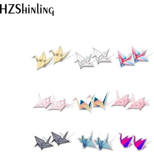 2021 New Paper Crane Stud Earring Cute Acrylic Resin Earrings Epoxy Handmade Jewelry Gifts Girl