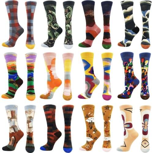 2021 new spring and autumn womens tube socks oil painting series personality colorful student skateboard womens socks