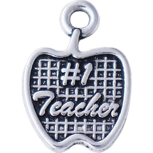 New design ancient apple shape sculpture teacher word metal pendant FIT teacher jewelry DIY accessories