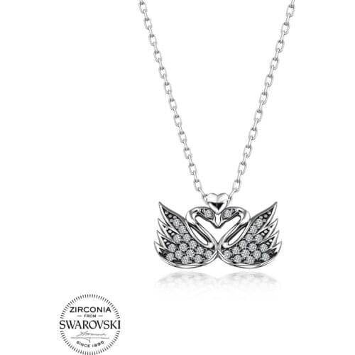 Silver 925 Sterling Swarovski Zirconia Cubic Zirconia Swan Necklace