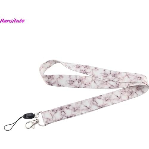 Ransitute R1447 White Marble Neck Strap Lanyards ID Badge Card Holder Keychain Phone Gym Strap Webbing Necklace Gift