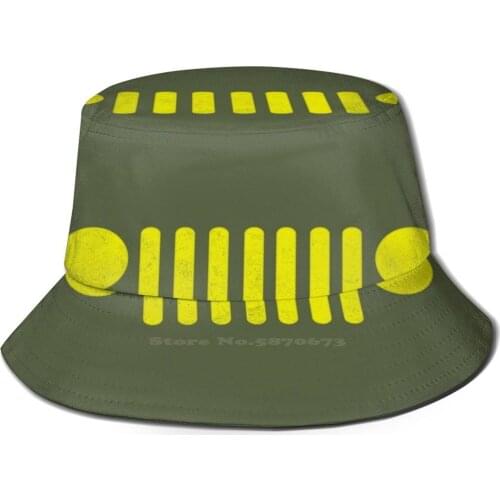Grill Grunge Style Rubicon Sahara Sport Yellow Unisex Fisherman Hats Bucket Hats Rubicon Sahara Sports Suv Automobile Off Road