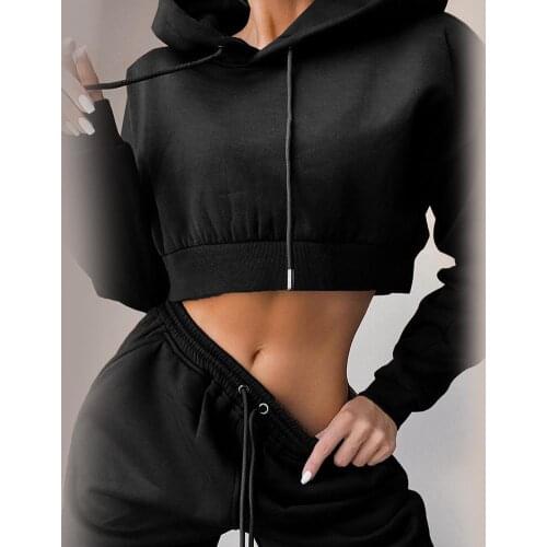 Casual Women Autumn Solid Color Hoodie Pants Two Piece Set Sportswear Tracksuit Loose Sportswear Womens Clothing Womens Sets
