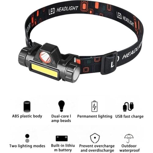 LED Headlight USB Rechargeable Headlight Adjustable Angle Waterproof Lightweight COB Head Lamp For Climbing Outdoor Headlight